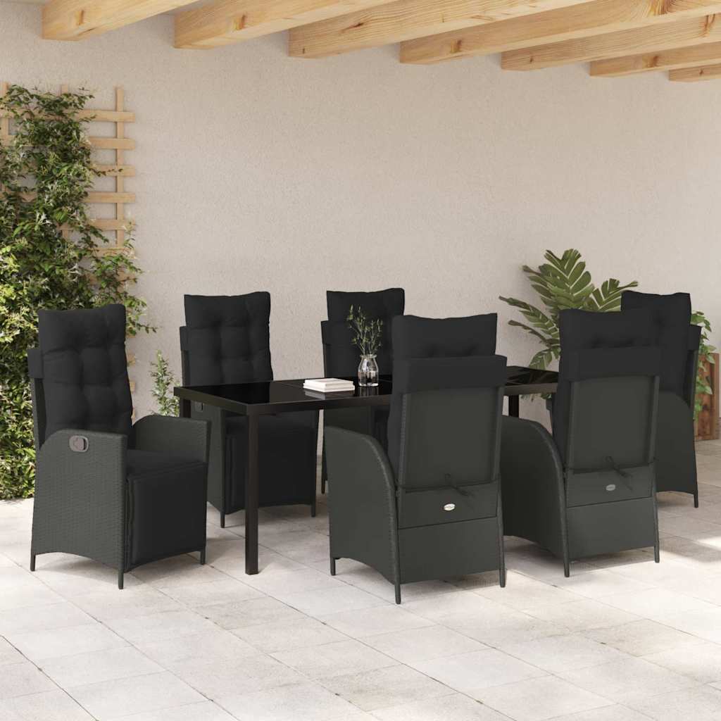 Garden Dining Set with Cushion 7 pcs Black Poly Rattan