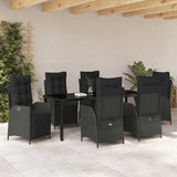 Garden Dining Set with Cushion 7 pcs Black Poly Rattan