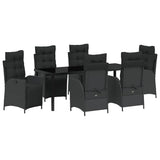 Garden Dining Set with Cushion 7 pcs Black Poly Rattan