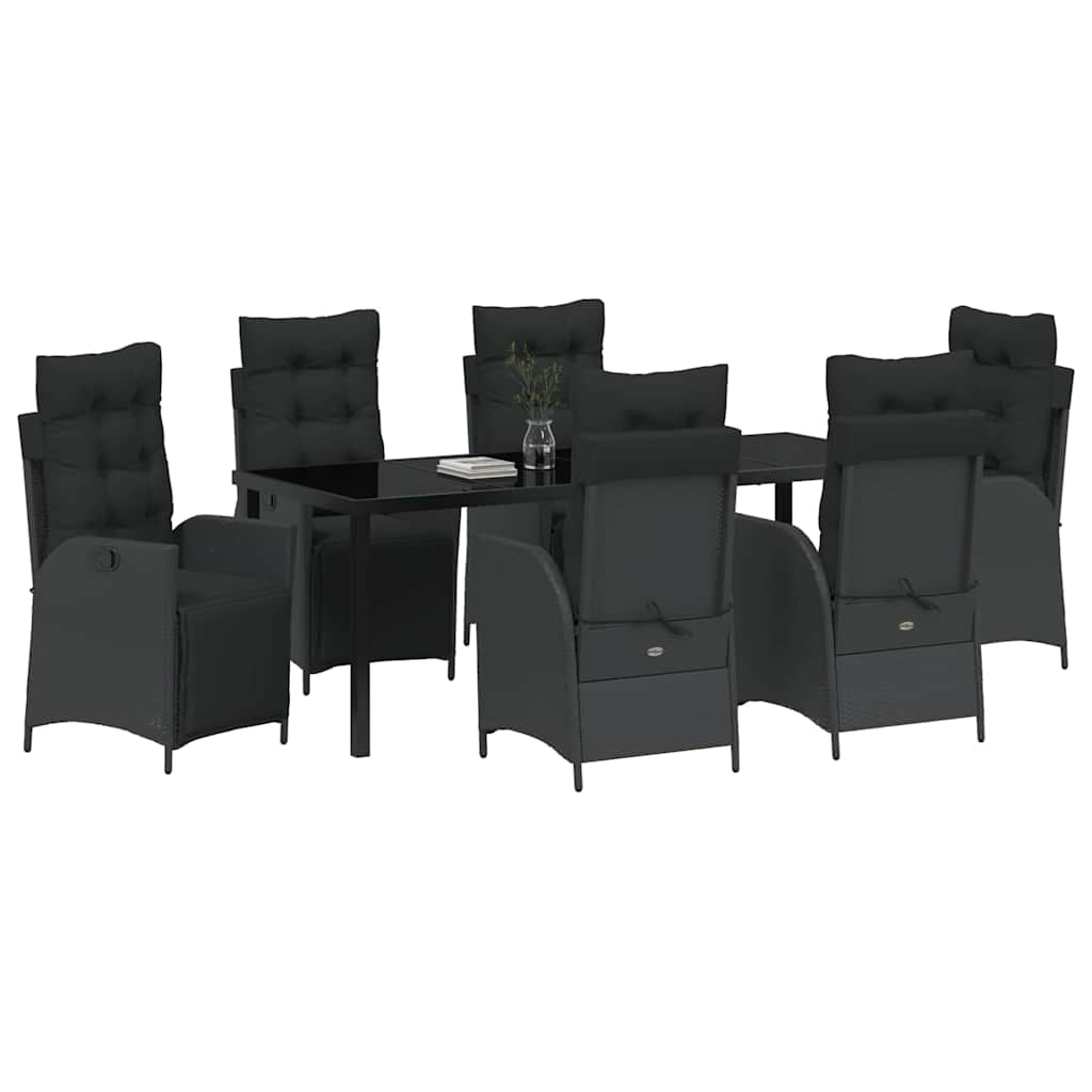 Garden Dining Set with Cushion 7 pcs Black Poly Rattan