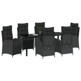 Garden Dining Set with Cushion 7 pcs Black Poly Rattan - Side View