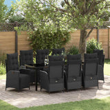 Garden Dining Set with Cushion 9 pcs Black Poly Rattan