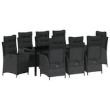 Garden Dining Set with Cushion 9 pcs Black Poly Rattan