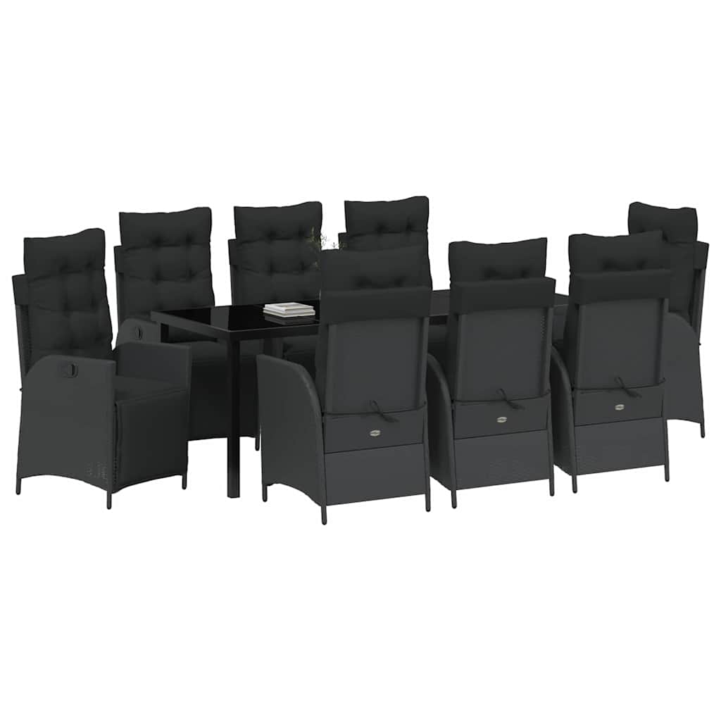 Garden Dining Set with Cushion 9 pcs Black Poly Rattan