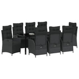 Garden Dining Set with Cushion 9 pcs Black Poly Rattan - Side View