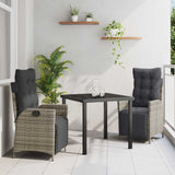 Garden Dining Set with Cushion 3 pcs Grey Poly Rattan