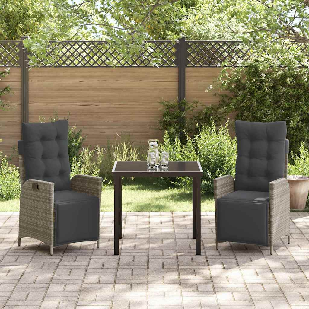 Garden Dining Set with Cushion 3 pcs Grey Poly Rattan