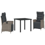 Garden Dining Set with Cushion 3 pcs Grey Poly Rattan - Front View