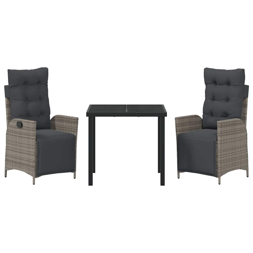 Garden Dining Set with Cushion 3 pcs Grey Poly Rattan