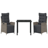 Garden Dining Set with Cushion 3 pcs Grey Poly Rattan - Close-Up Angle