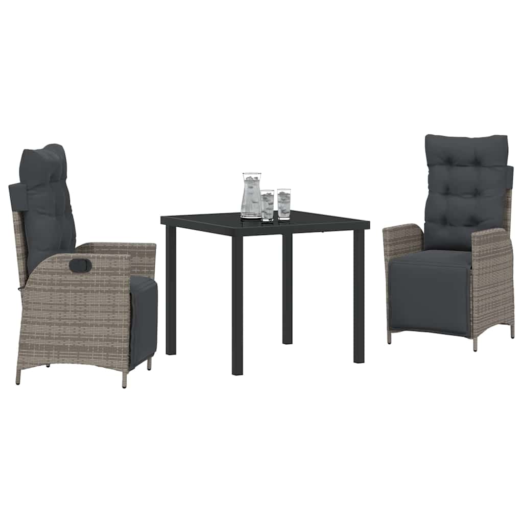 Garden Dining Set with Cushion 3 pcs Grey Poly Rattan