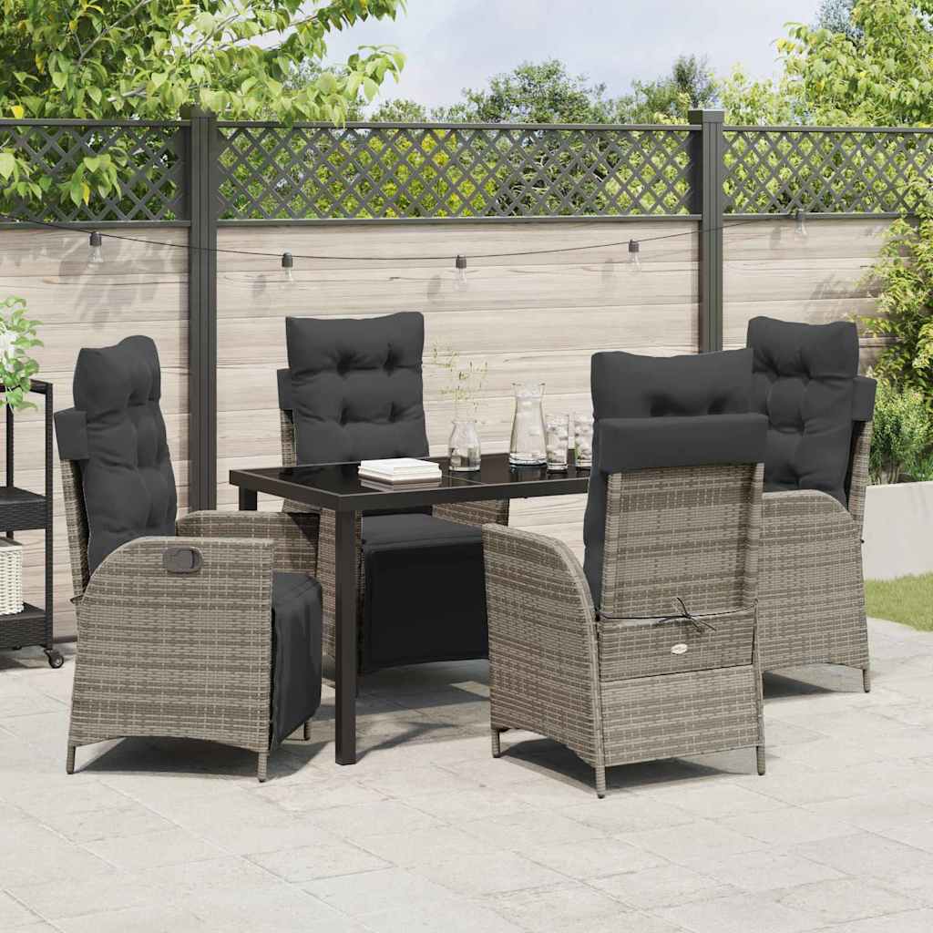 Garden Dining Set with Cushion 5 pcs Grey Poly Rattan