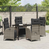 Garden Dining Set with Cushion 5 pcs Grey Poly Rattan