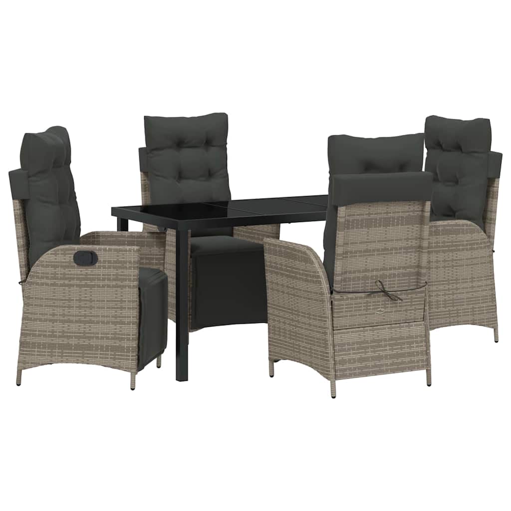 Garden Dining Set with Cushion 5 pcs Grey Poly Rattan