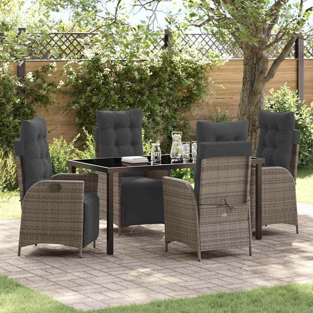 Garden Dining Set with Cushion 5 pcs Grey Poly Rattan