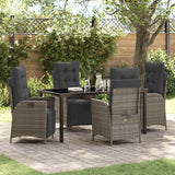 Garden Dining Set with Cushion 5 pcs Grey Poly Rattan