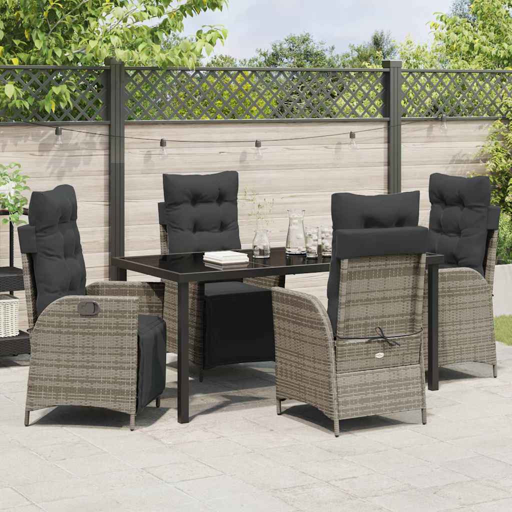 Garden Dining Set with Cushion 5 pcs Grey Poly Rattan