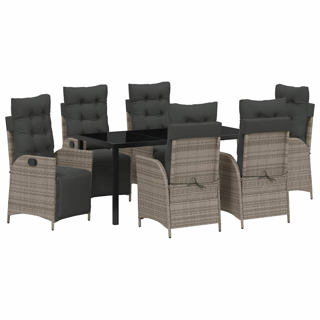 Garden Dining Set with Cushion 7 pcs Grey Poly Rattan