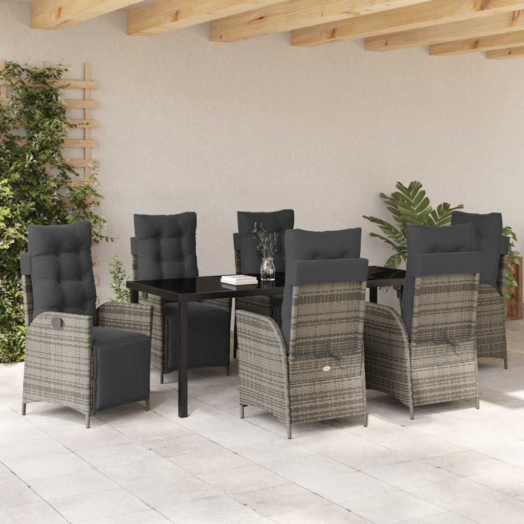 Garden Dining Set with Cushion 7 pcs Grey Poly Rattan