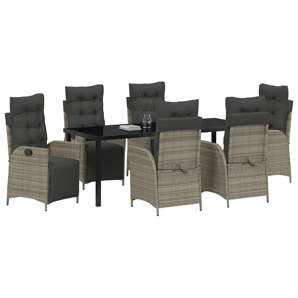 Garden Dining Set with Cushion 7 pcs Grey Poly Rattan