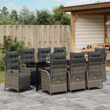 Garden Dining Set with Cushion 9 pcs Grey Poly Rattan - Top-Down View