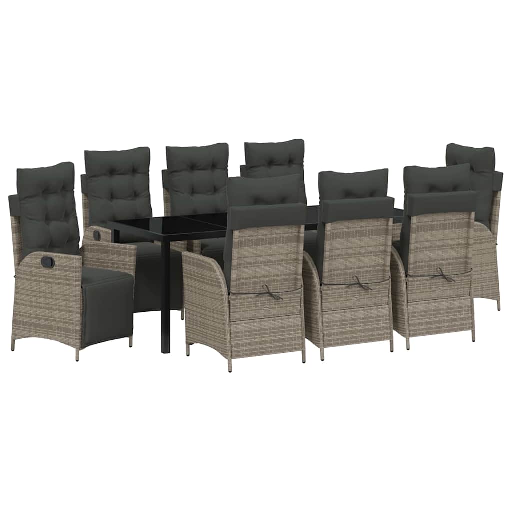 Garden Dining Set with Cushion 9 pcs Grey Poly Rattan