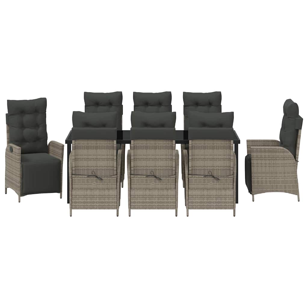 Garden Dining Set with Cushion 9 pcs Grey Poly Rattan