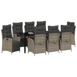 Garden Dining Set with Cushion 9 pcs Grey Poly Rattan - Side View