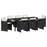 Garden Dining Set 9 pcs Black Poly Rattan - Front View