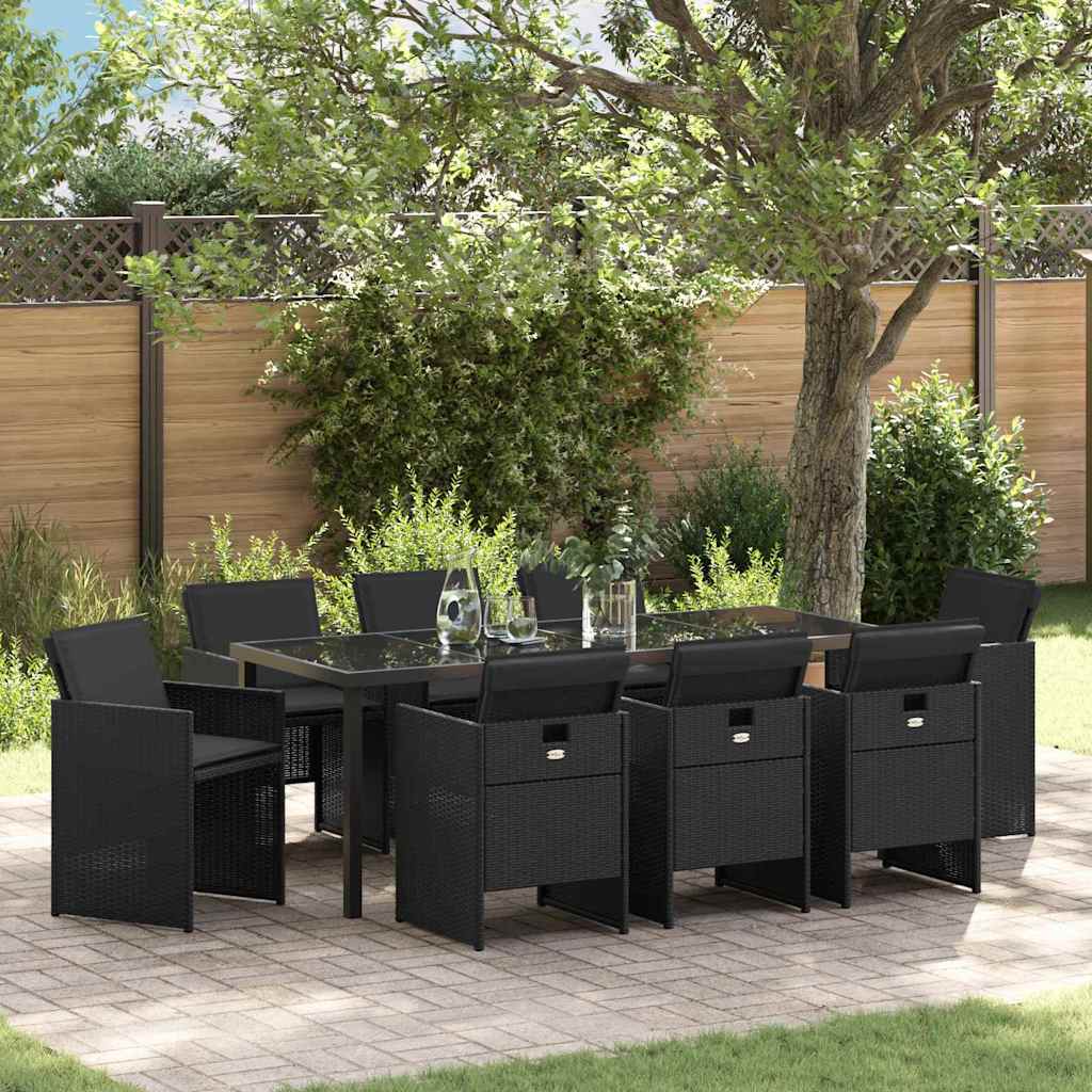 Garden Dining Set 9 pcs Black Poly Rattan