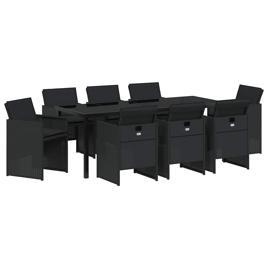 Garden Dining Set 9 pcs Black Poly Rattan