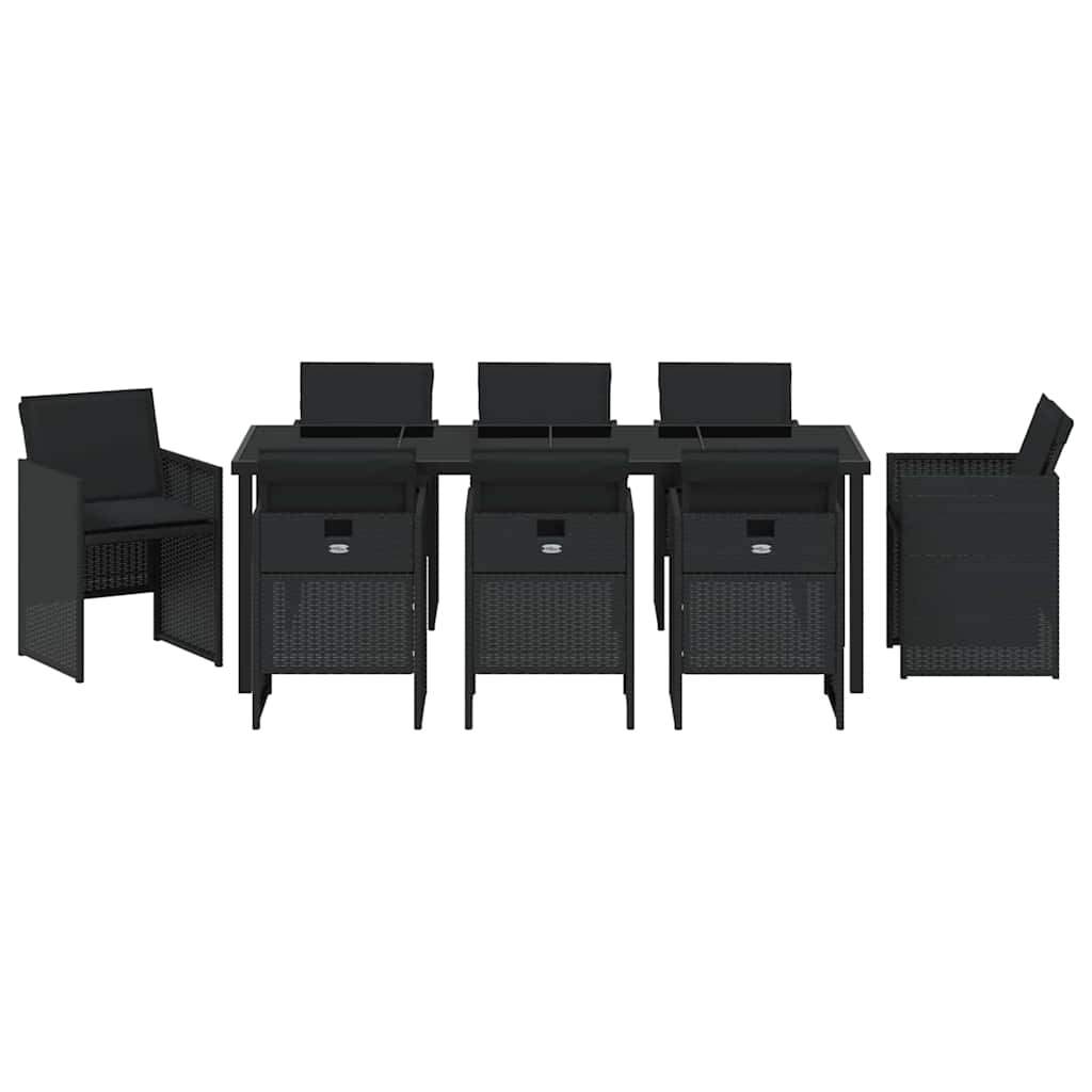 Garden Dining Set 9 pcs Black Poly Rattan