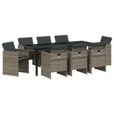 Garden Dining Set 9 pcs Grey Poly Rattan - Front View