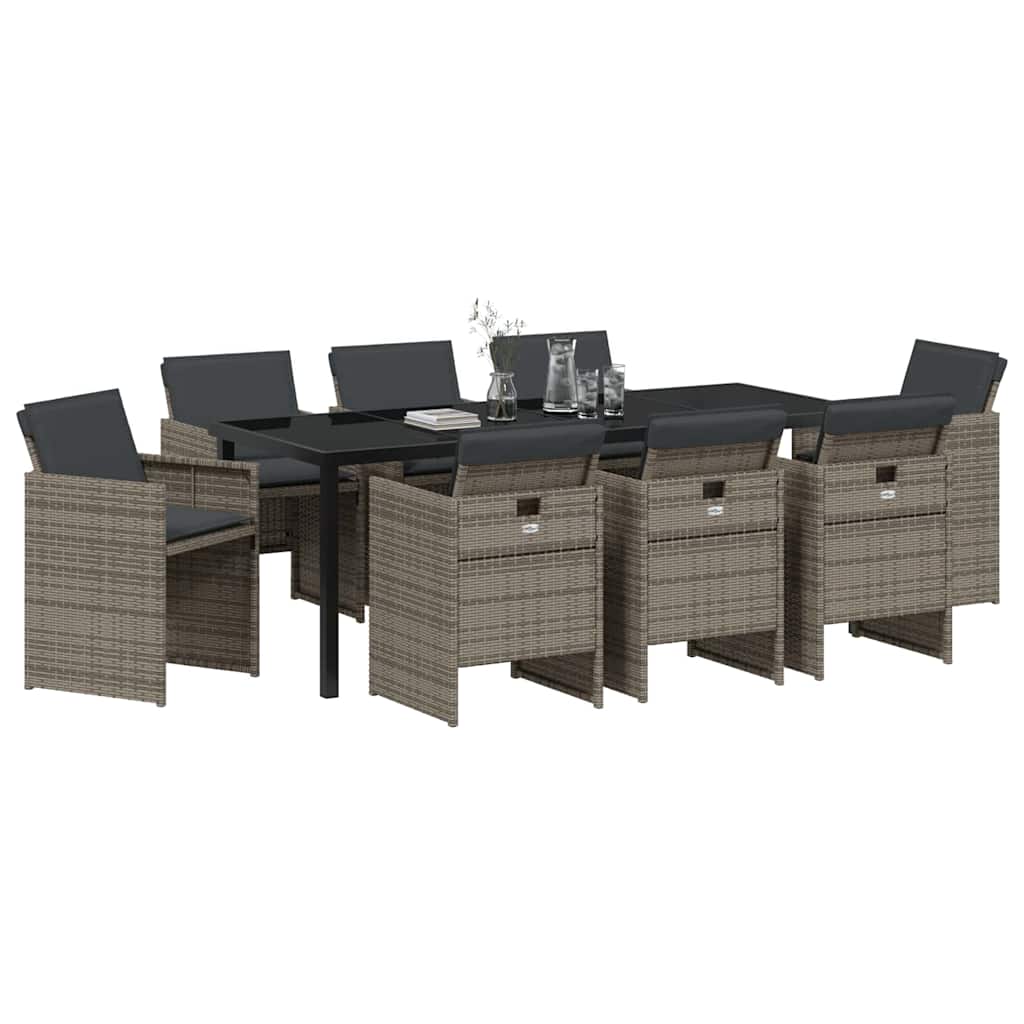 Garden Dining Set 9 pcs Grey Poly Rattan