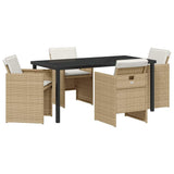 Garden Dining Set 5 pcs Beige Poly Rattan - Front View