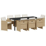 Garden Dining Set 9 pcs Beige Poly Rattan - Front View