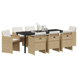 Garden Dining Set 9 pcs Beige Poly Rattan - Side View