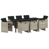 Garden Dining Set 9 pcs Light Grey Poly Rattan - Front View