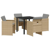 Garden Dining Set 5 pcs Beige Poly Rattan - Front View