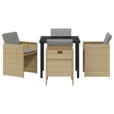 Garden Dining Set 5 pcs Beige Poly Rattan - Close-Up Angle