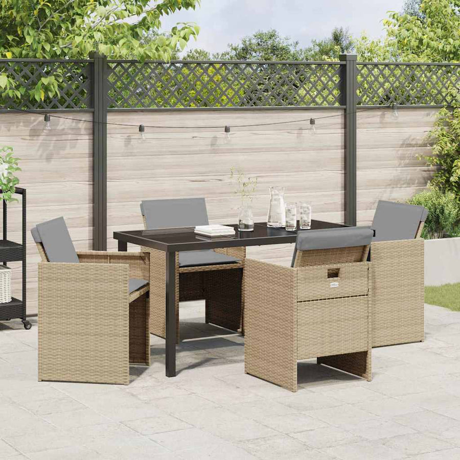 Garden Dining Set 5 pcs Beige Poly Rattan