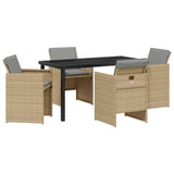 Garden Dining Set 5 pcs Beige Poly Rattan - Front View