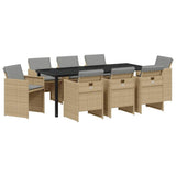Garden Dining Set 9 pcs Beige Poly Rattan - Front View