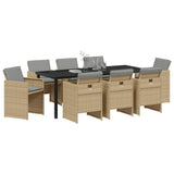 Garden Dining Set 9 pcs Beige Poly Rattan - Side View
