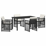 Garden Dining Set 5 pcs Black Poly Rattan - Front View