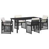 Garden Dining Set 5 pcs Black Poly Rattan - Front View