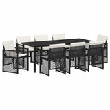 Garden Dining Set 9 pcs Black Poly Rattan - Front View
