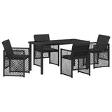 Garden Dining Set 5 pcs Black Poly Rattan - Front View