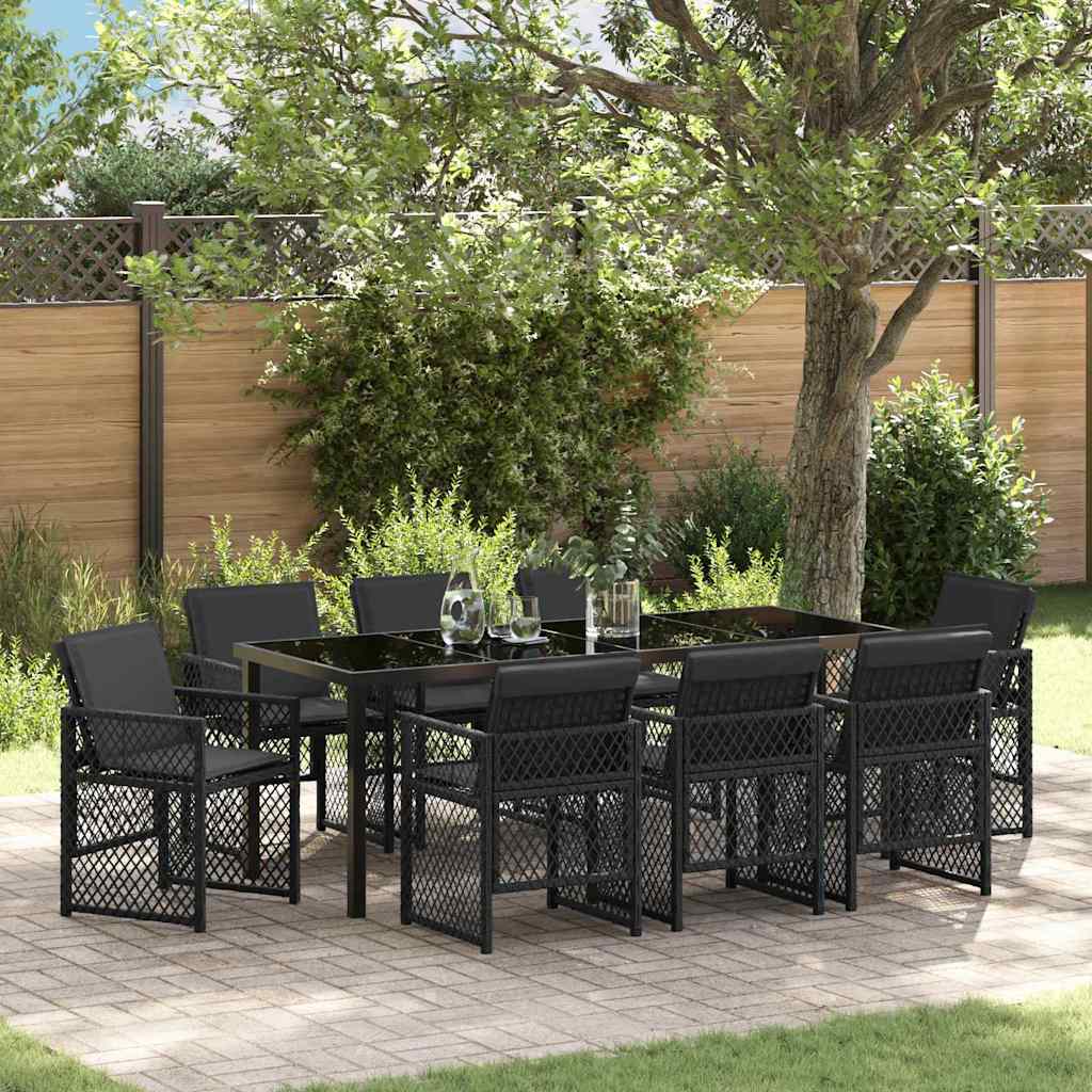 Garden Dining Set 9 pcs Black Poly Rattan