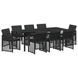Garden Dining Set 9 pcs Black Poly Rattan - Front View